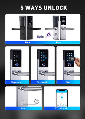 Bluetooth Огнестойкий Умный Дверной Замок Черный Серебристый с Картой Кодом Отпечатком Пальца Приложением WiFi Брутто 285 кг Система Безопасного Доступа